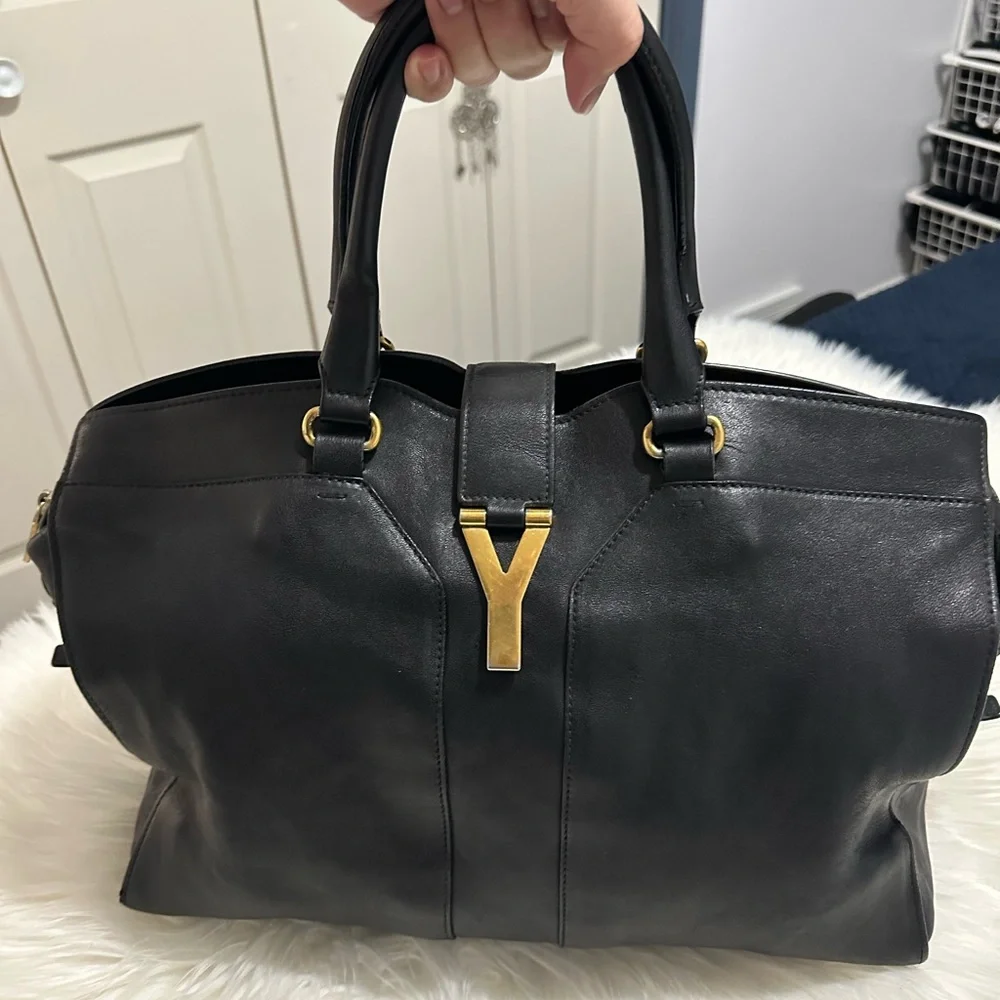 Yves Saint Laurent Black Leather Chyc Cabas Hand Bag  with Gold Accent - Picture 3 of 10